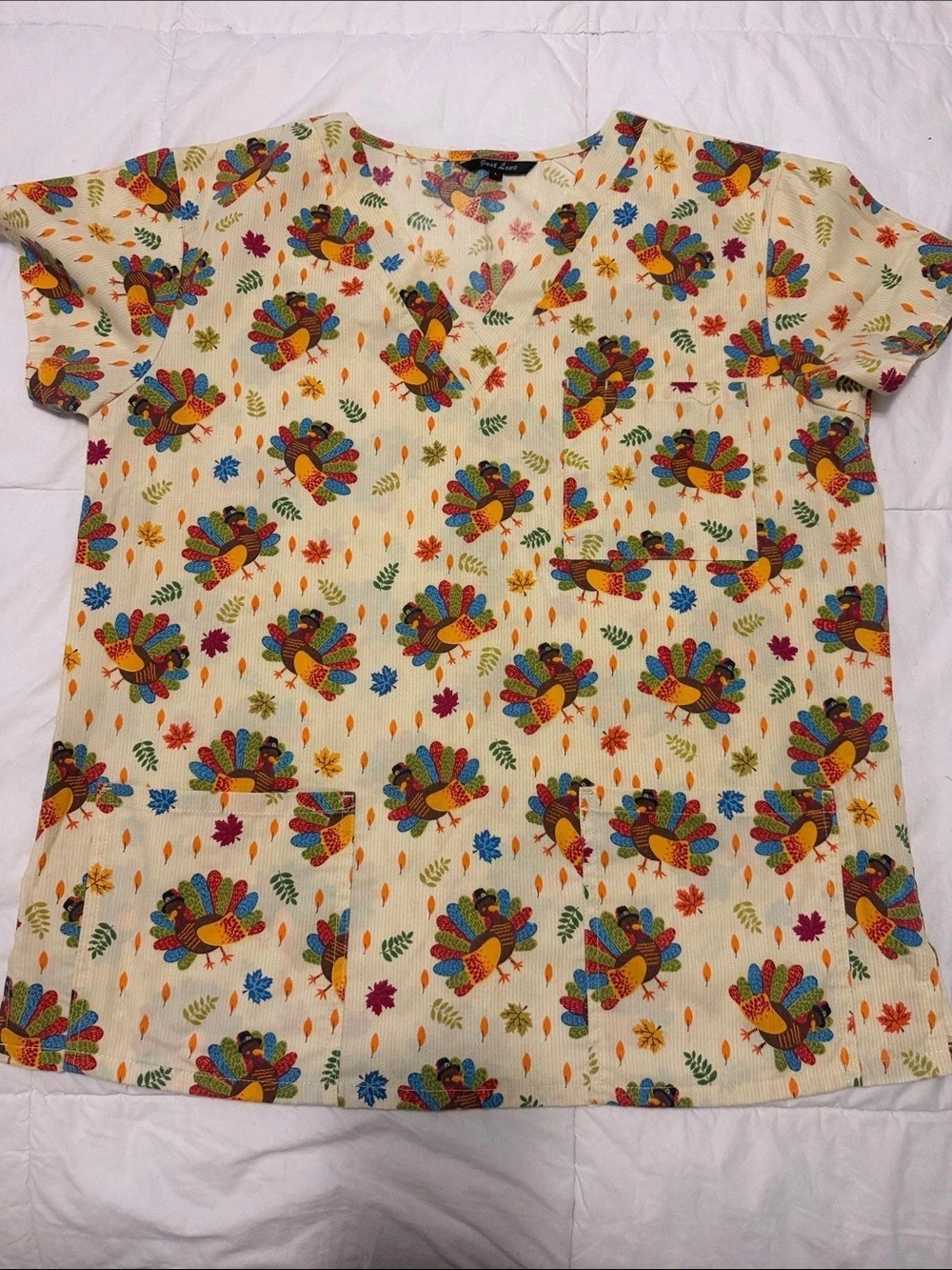 Just Love Thanksgiving Scrub top sz L